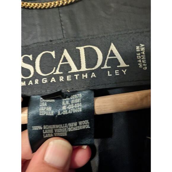 VINTAGE ESCADA MARGARETHA LEY 100% New Wool Pinstripe Double Breasted Long - Picture 4 of 10